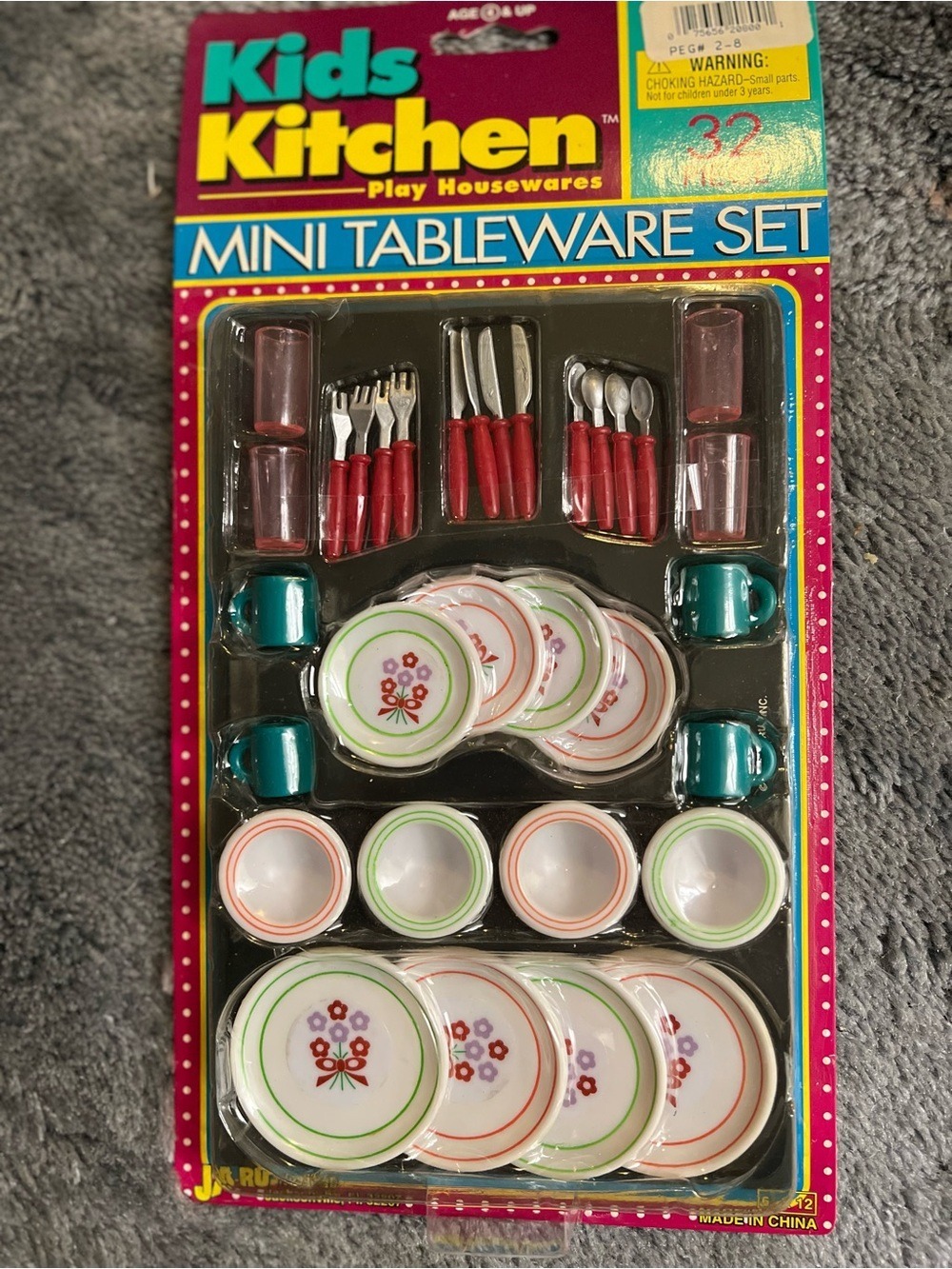 Mini Tableware Set - Red & Teal 32 pieces fits Barbie Dolls